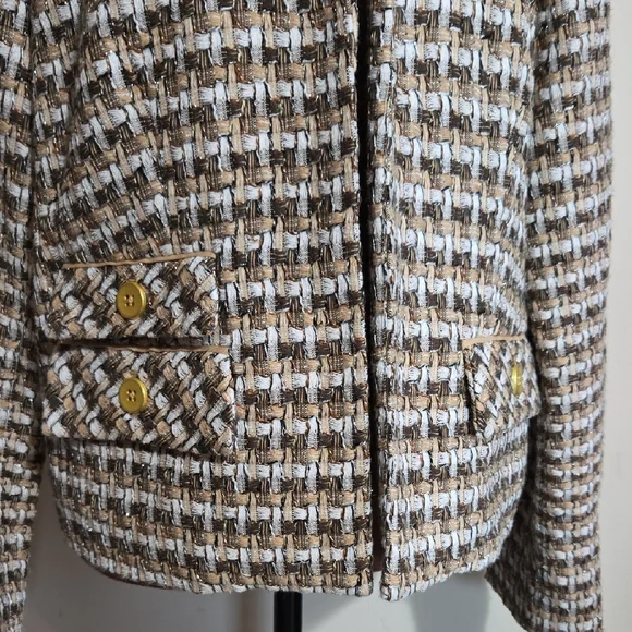C30 Chico's Elegant Basket Weave Blazer Jacket Sz 2 (LG) Opened Front Textured - Picture 5 of 11
